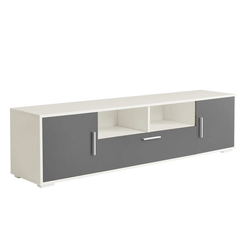 Mueble de TV gris de 62.99 pulgadas con luces LED, gabinetes y estantes abiertos para televisores de hasta 65 pulgadas
