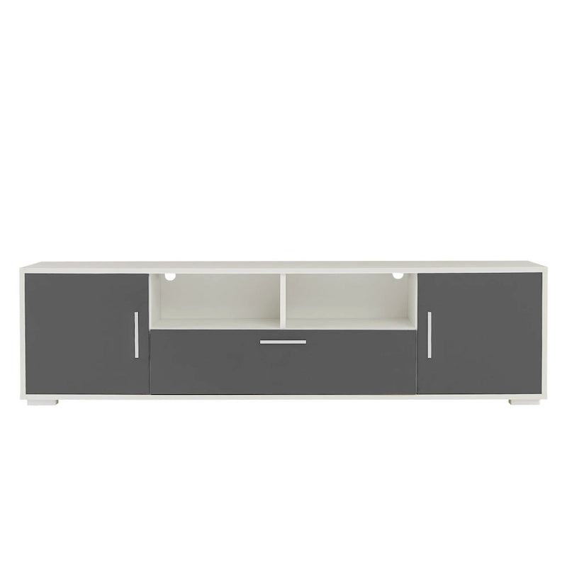 Mueble de TV gris de 62.99 pulgadas con luces LED, gabinetes y estantes abiertos para televisores de hasta 65 pulgadas