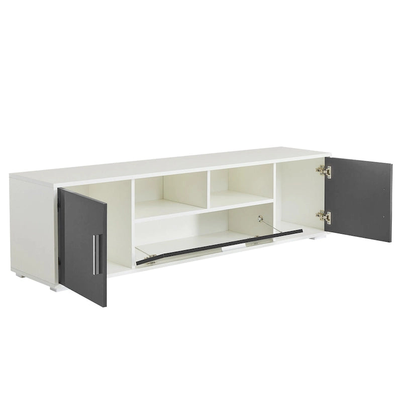 Mueble de TV gris de 62.99 pulgadas con luces LED, gabinetes y estantes abiertos para televisores de hasta 65 pulgadas