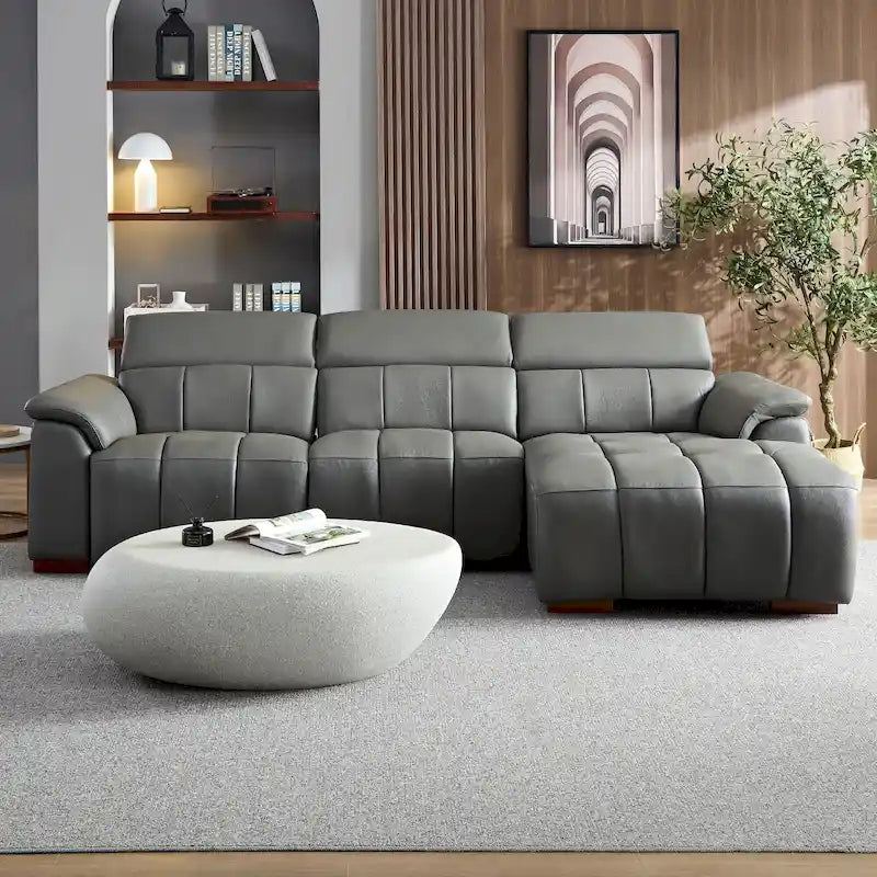 Sofá reclinable que se pega a la pared con control eléctrico moderno, sofá en forma de L de cuero genuino, muebles de asiento con puerto USB
