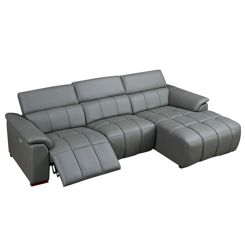 Sofá reclinable que se pega a la pared con control eléctrico moderno, sofá en forma de L de cuero genuino, muebles de asiento con puerto USB