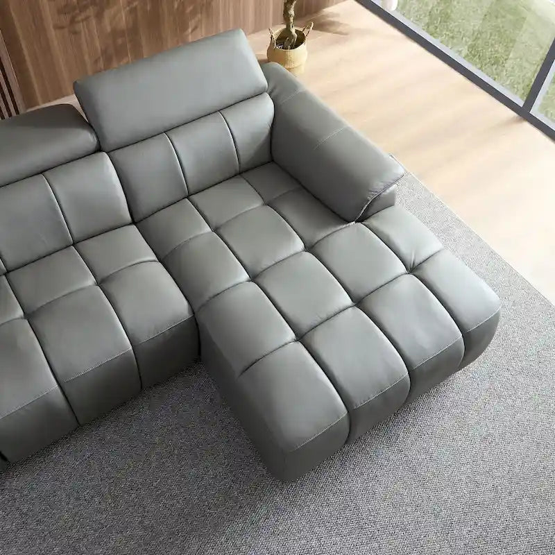 Sofá reclinable que se pega a la pared con control eléctrico moderno, sofá en forma de L de cuero genuino, muebles de asiento con puerto USB