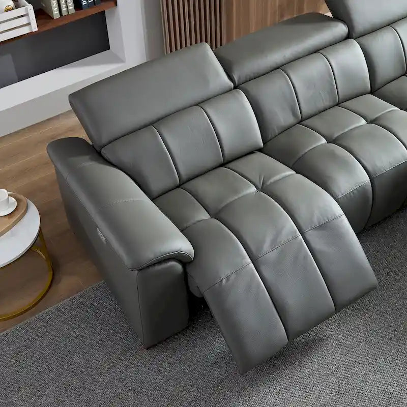 Sofá reclinable que se pega a la pared con control eléctrico moderno, sofá en forma de L de cuero genuino, muebles de asiento con puerto USB
