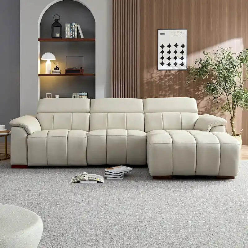 Sofá reclinable que se pega a la pared con control eléctrico moderno, sofá en forma de L de cuero genuino, muebles de asiento con puerto USB