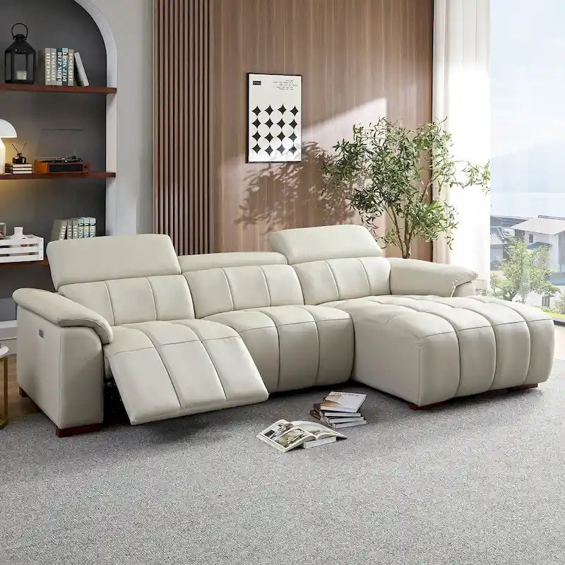 Sofá reclinable que se pega a la pared con control eléctrico moderno, sofá en forma de L de cuero genuino, muebles de asiento con puerto USB