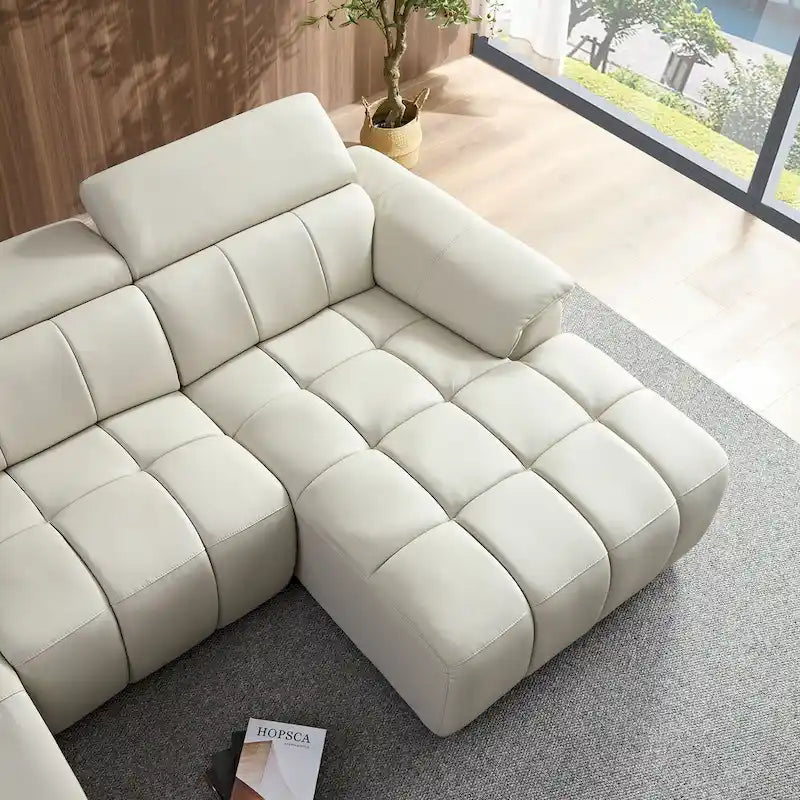Sofá reclinable que se pega a la pared con control eléctrico moderno, sofá en forma de L de cuero genuino, muebles de asiento con puerto USB
