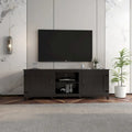 Mueble de TV negro de 70.08" con puertas y compartimentos abiertos para televisores de 60"