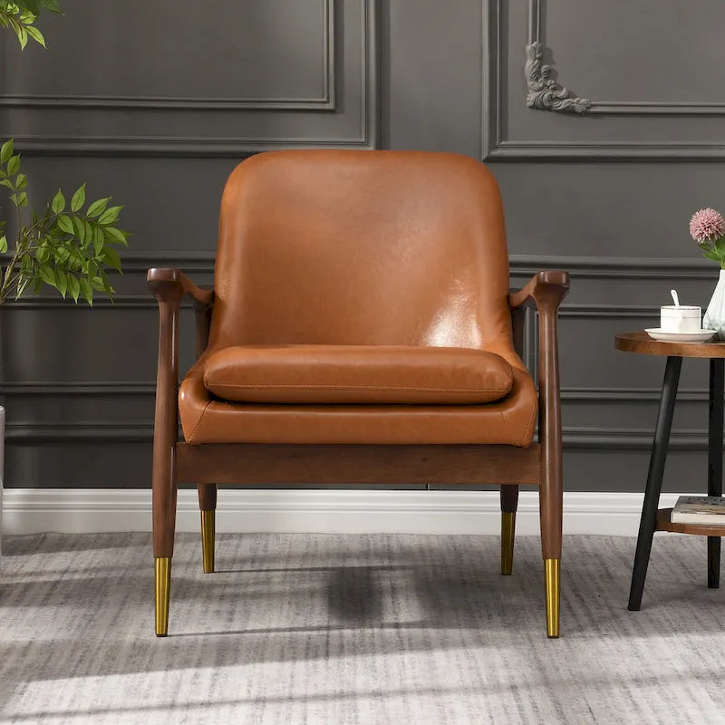 Sillón de piel sintética marrón de 29.2 pulgadas con patas cónicas