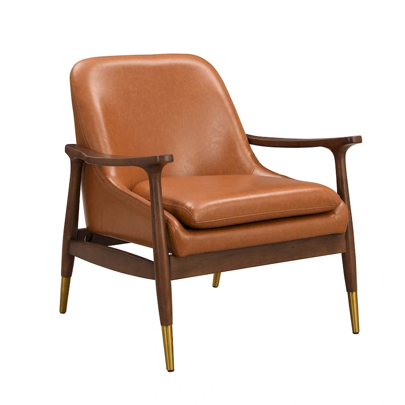 Sillón de piel sintética marrón de 29.2 pulgadas con patas cónicas