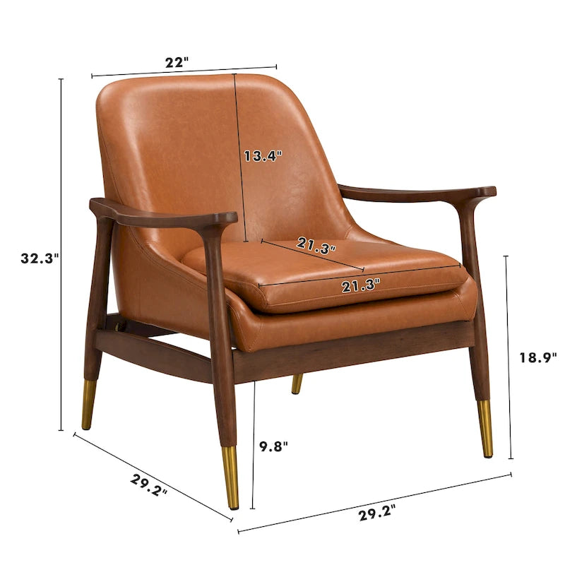 Sillón de piel sintética marrón de 29.2 pulgadas con patas cónicas