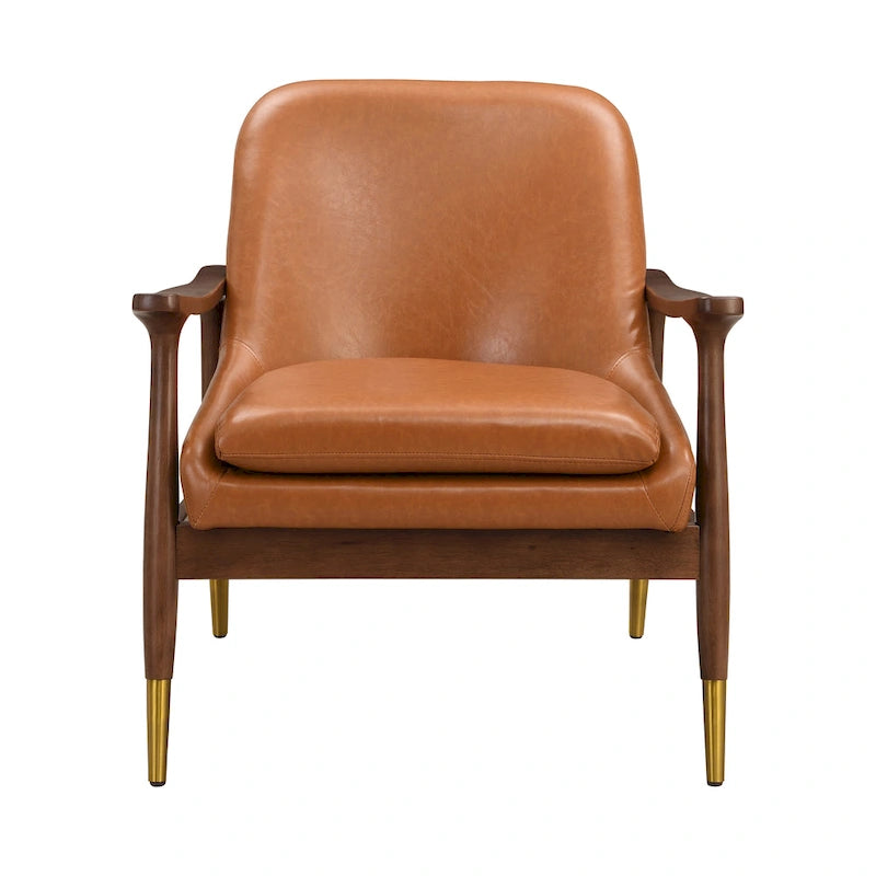 Sillón de piel sintética marrón de 29.2 pulgadas con patas cónicas
