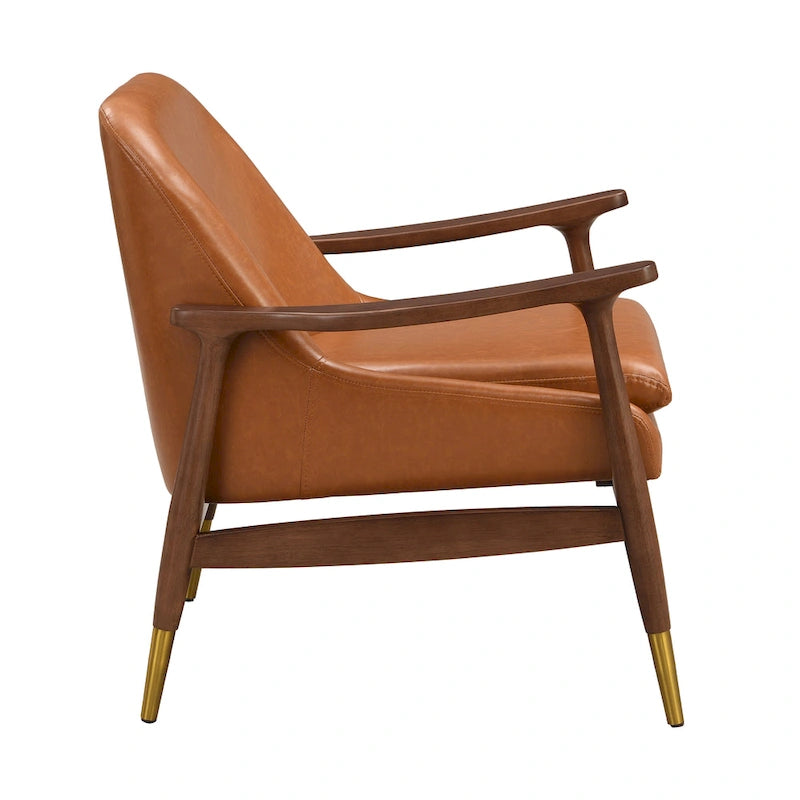 Sillón de piel sintética marrón de 29.2 pulgadas con patas cónicas