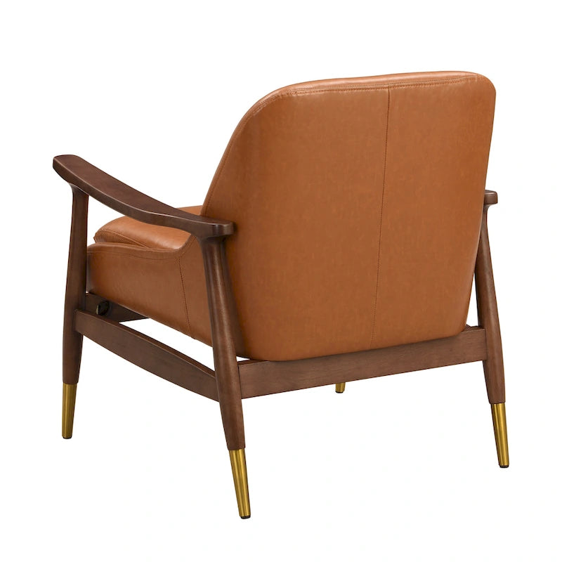 Sillón de piel sintética marrón de 29.2 pulgadas con patas cónicas