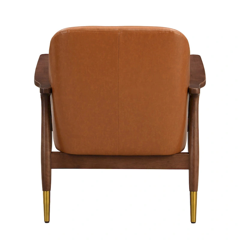 Sillón de piel sintética marrón de 29.2 pulgadas con patas cónicas