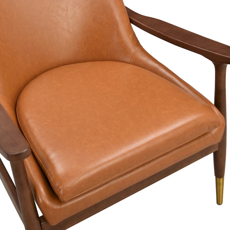 Sillón de piel sintética marrón de 29.2 pulgadas con patas cónicas