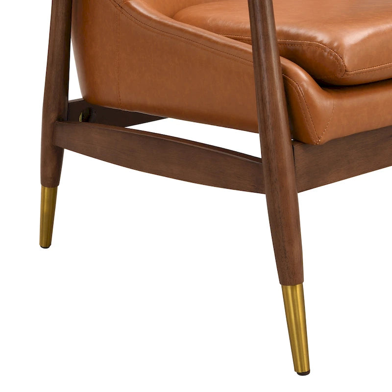 Sillón de piel sintética marrón de 29.2 pulgadas con patas cónicas