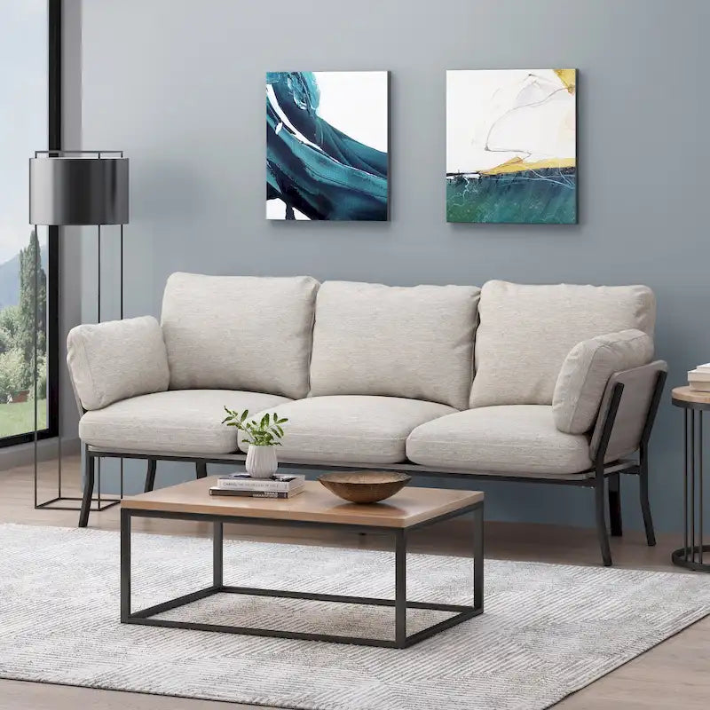 Sofá moderno de 3 plazas de 80.25 pulgadas con brazos acampanados, cojines y patas de madera