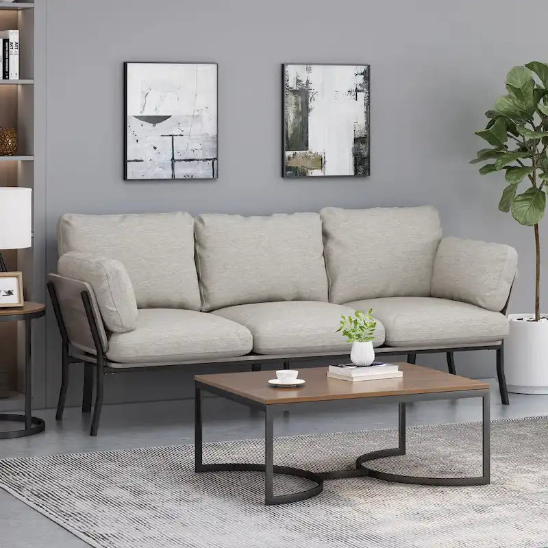 Sofá moderno de 3 plazas de 80.25 pulgadas con brazos acampanados, cojines y patas de madera