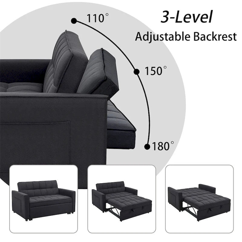 Elegante sofá cama extraíble con tejido de poliéster trenzado y estructura de madera maciza