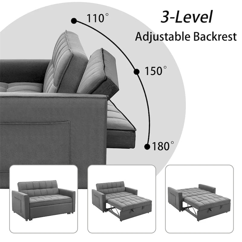 Elegante sofá cama extraíble con tejido de poliéster trenzado y estructura de madera maciza