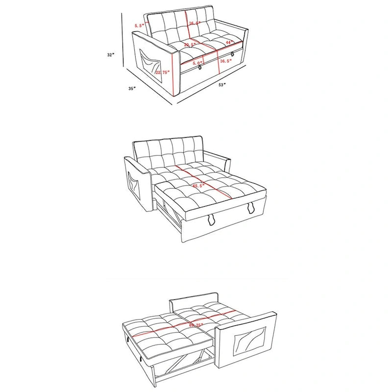 Elegante sofá cama extraíble con tejido de poliéster trenzado y estructura de madera maciza