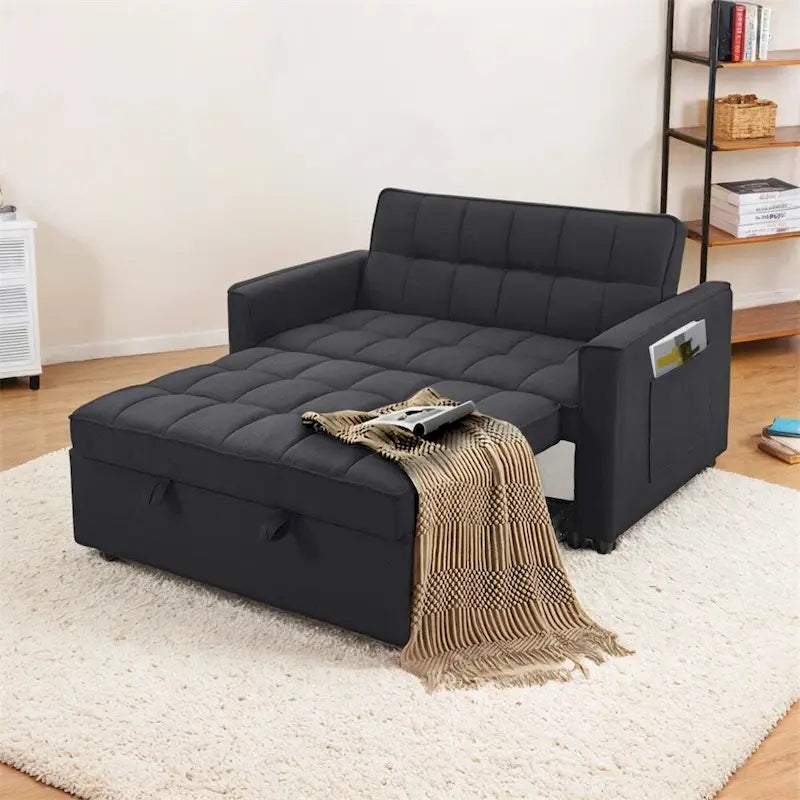 Elegante sofá cama extraíble con tejido de poliéster trenzado y estructura de madera maciza