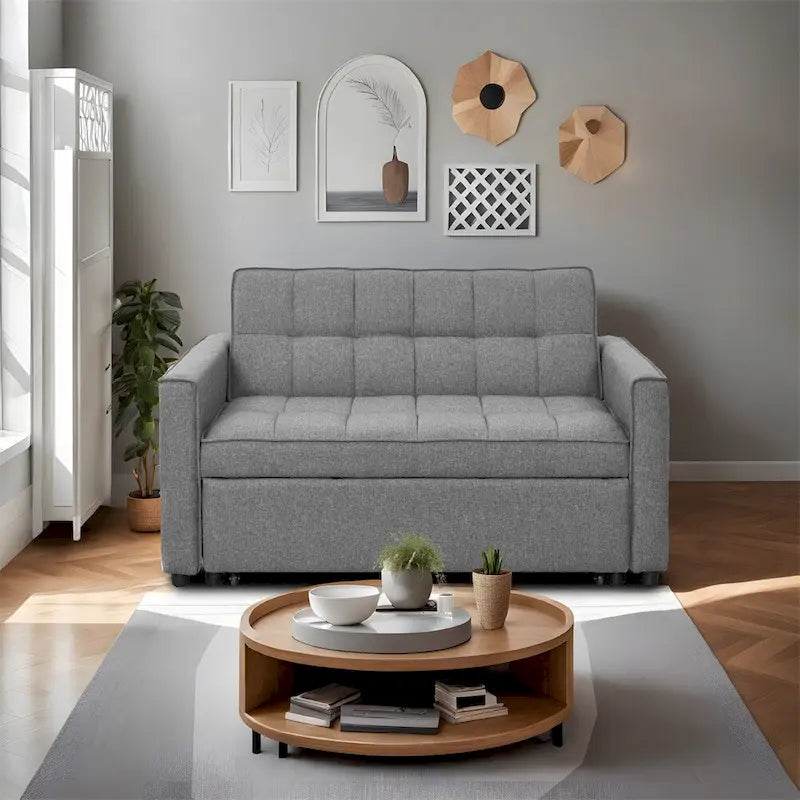 Elegante sofá cama extraíble con tejido de poliéster trenzado y estructura de madera maciza