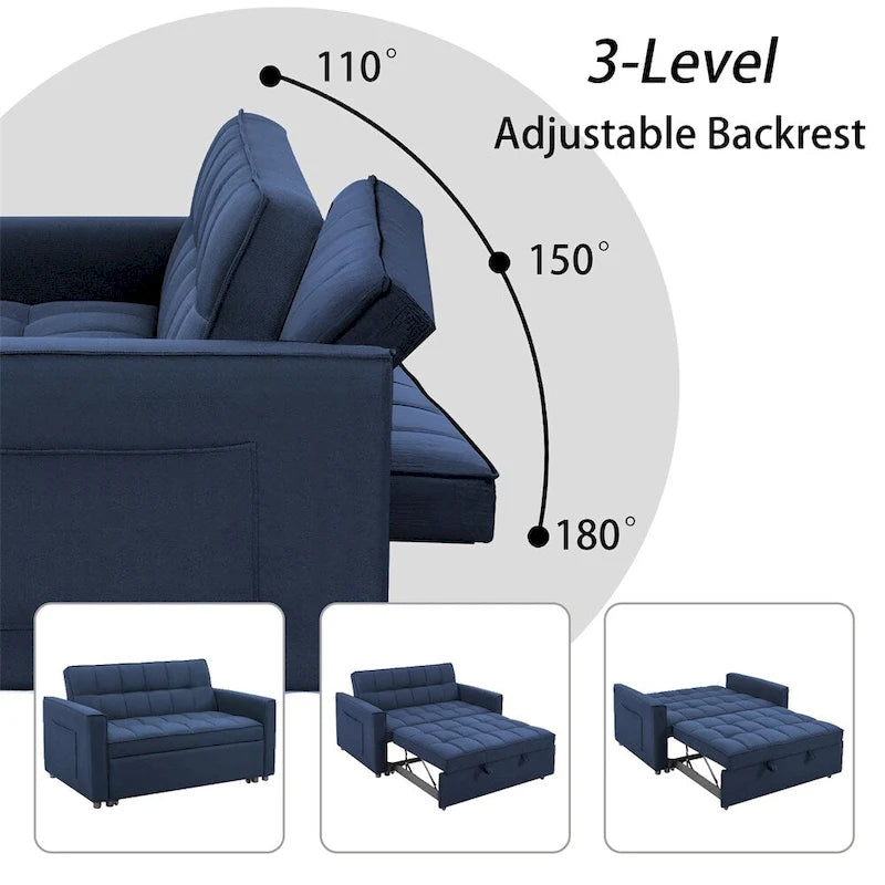 Elegante sofá cama extraíble con tejido de poliéster trenzado y estructura de madera maciza