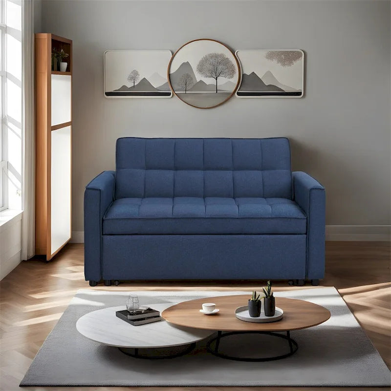 Elegante sofá cama extraíble con tejido de poliéster trenzado y estructura de madera maciza