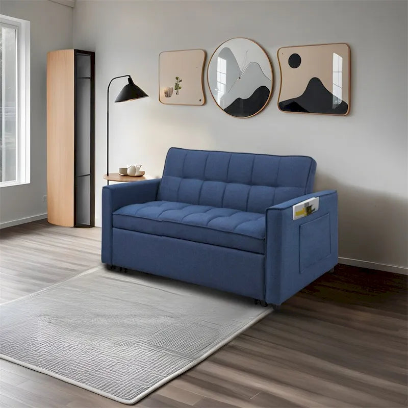 Elegante sofá cama extraíble con tejido de poliéster trenzado y estructura de madera maciza