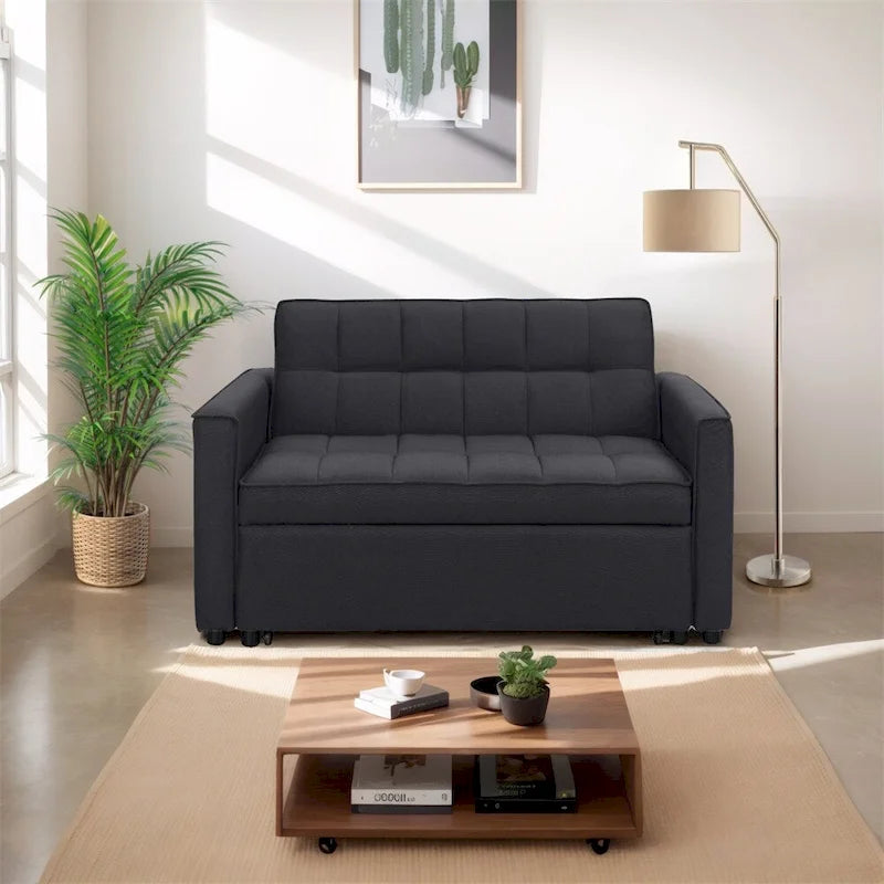 Elegante sofá cama extraíble con tejido de poliéster trenzado y estructura de madera maciza