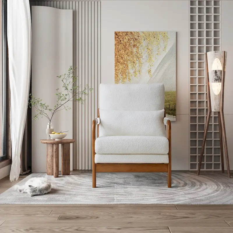Sillón Moderno de Tela de Borreguillo, Sofá Individual con Marco de Madera para Sala de Estar