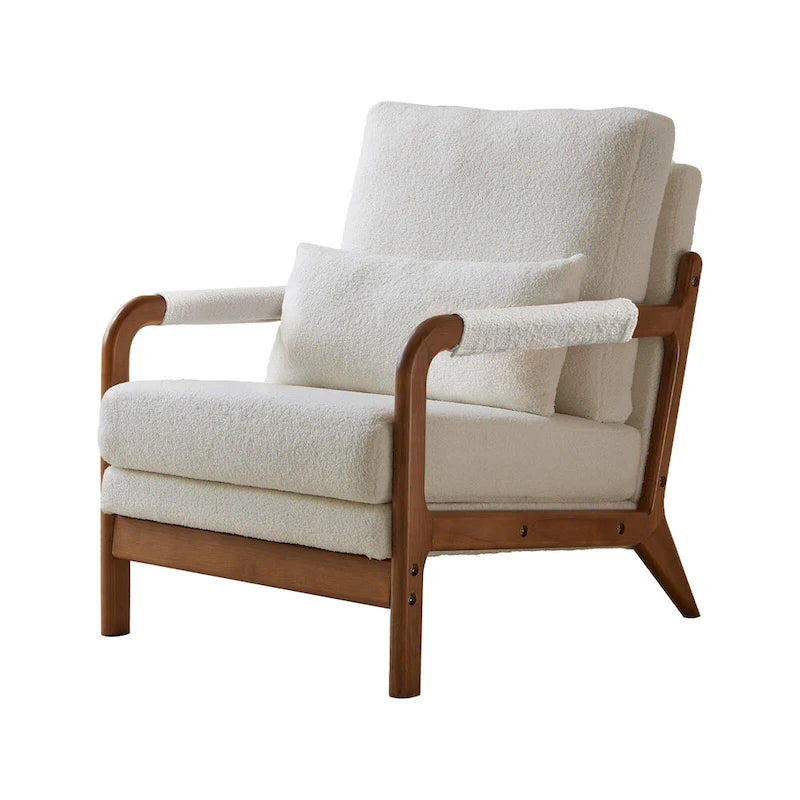 Sillón Moderno de Tela de Borreguillo, Sofá Individual con Marco de Madera para Sala de Estar