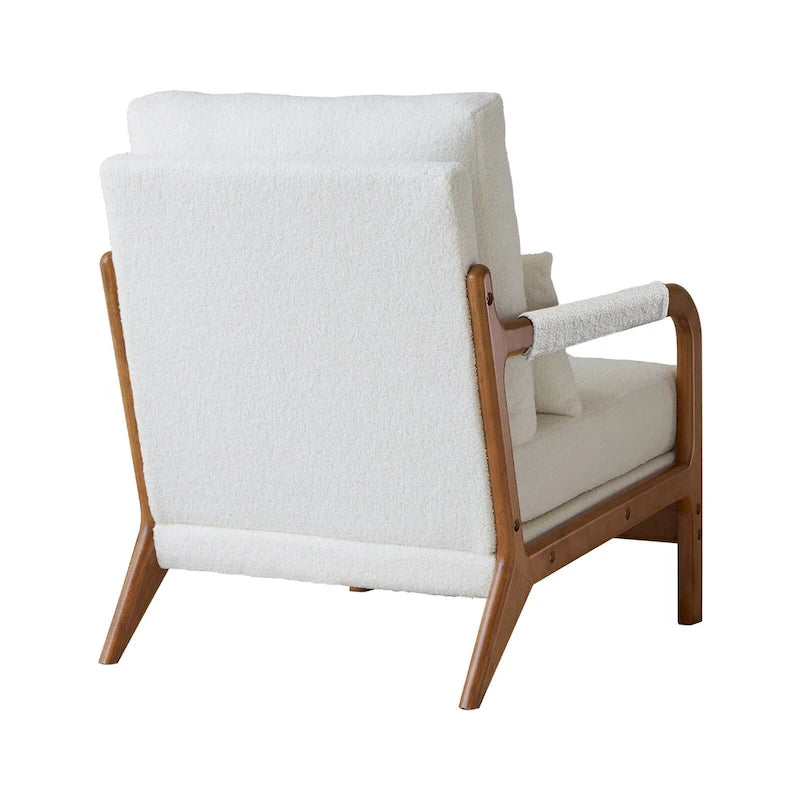 Sillón Moderno de Tela de Borreguillo, Sofá Individual con Marco de Madera para Sala de Estar