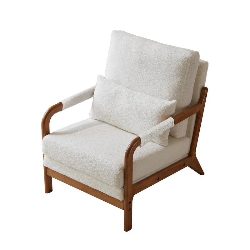 Sillón Moderno de Tela de Borreguillo, Sofá Individual con Marco de Madera para Sala de Estar