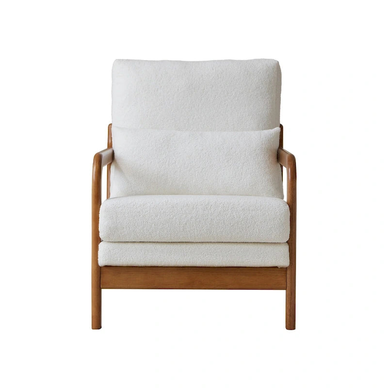 Sillón Moderno de Tela de Borreguillo, Sofá Individual con Marco de Madera para Sala de Estar