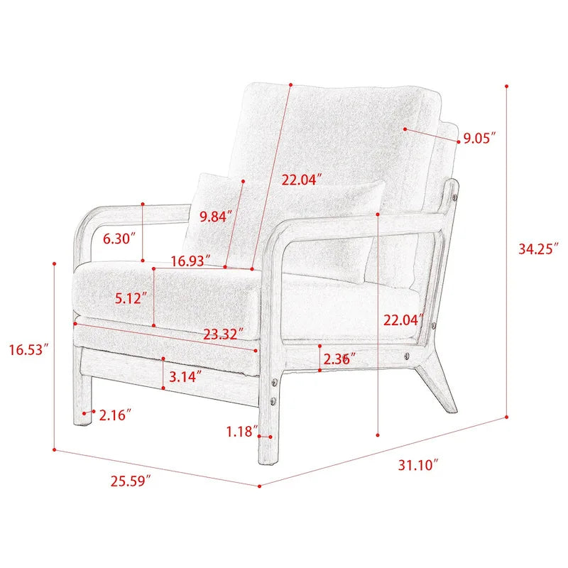 Sillón Moderno de Tela de Borreguillo, Sofá Individual con Marco de Madera para Sala de Estar