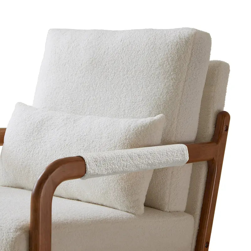 Sillón Moderno de Tela de Borreguillo, Sofá Individual con Marco de Madera para Sala de Estar