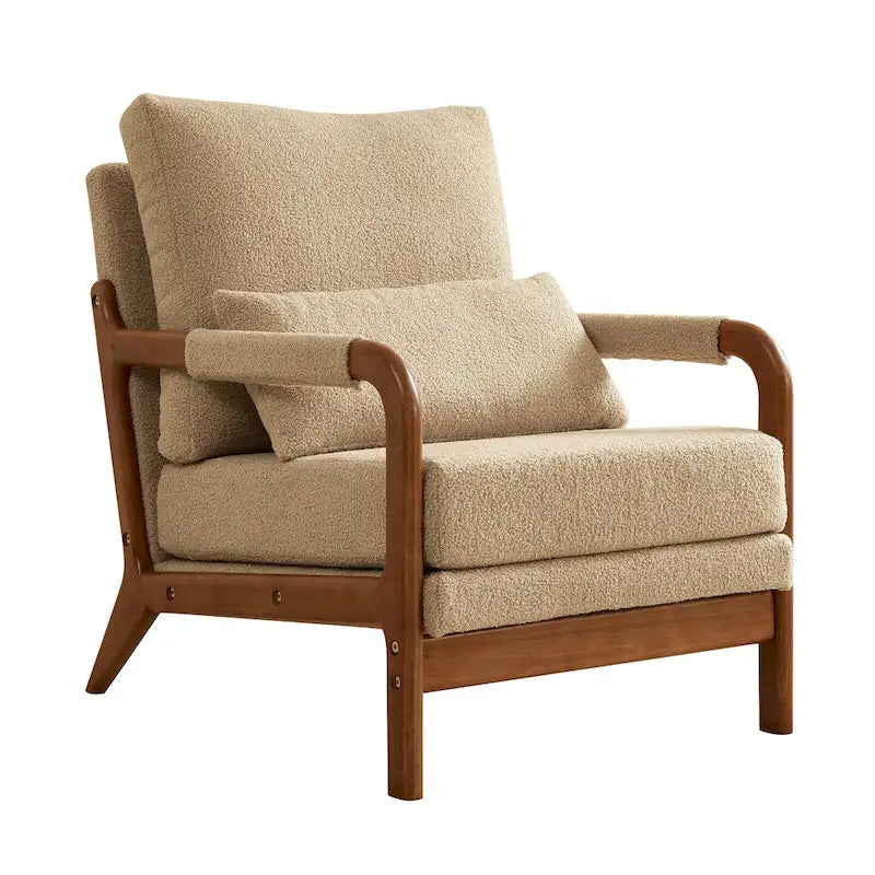 Sillón Moderno de Tela de Borreguillo, Sofá Individual con Marco de Madera para Sala de Estar