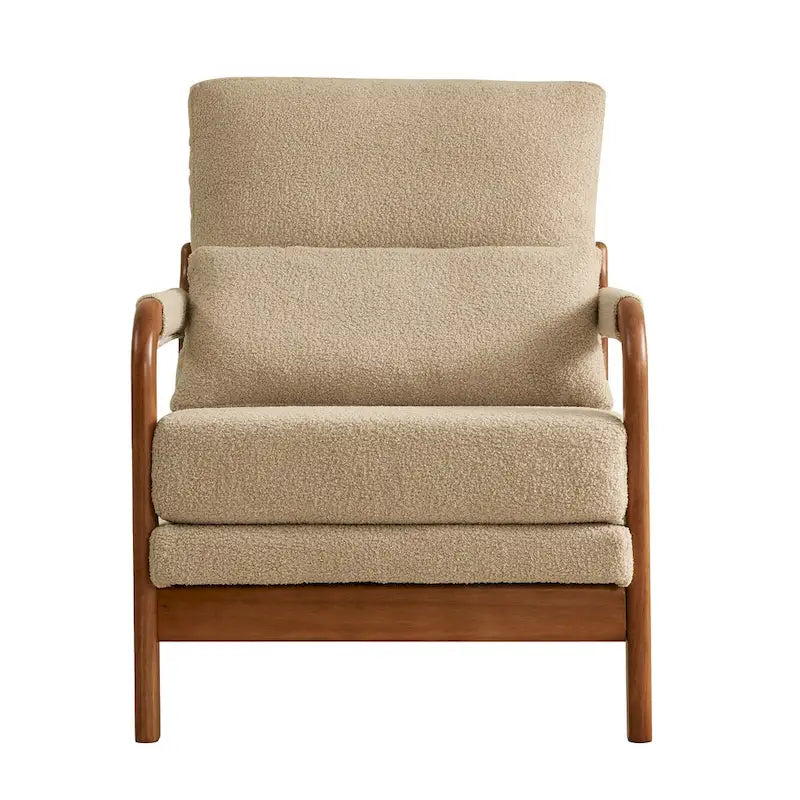Sillón Moderno de Tela de Borreguillo, Sofá Individual con Marco de Madera para Sala de Estar