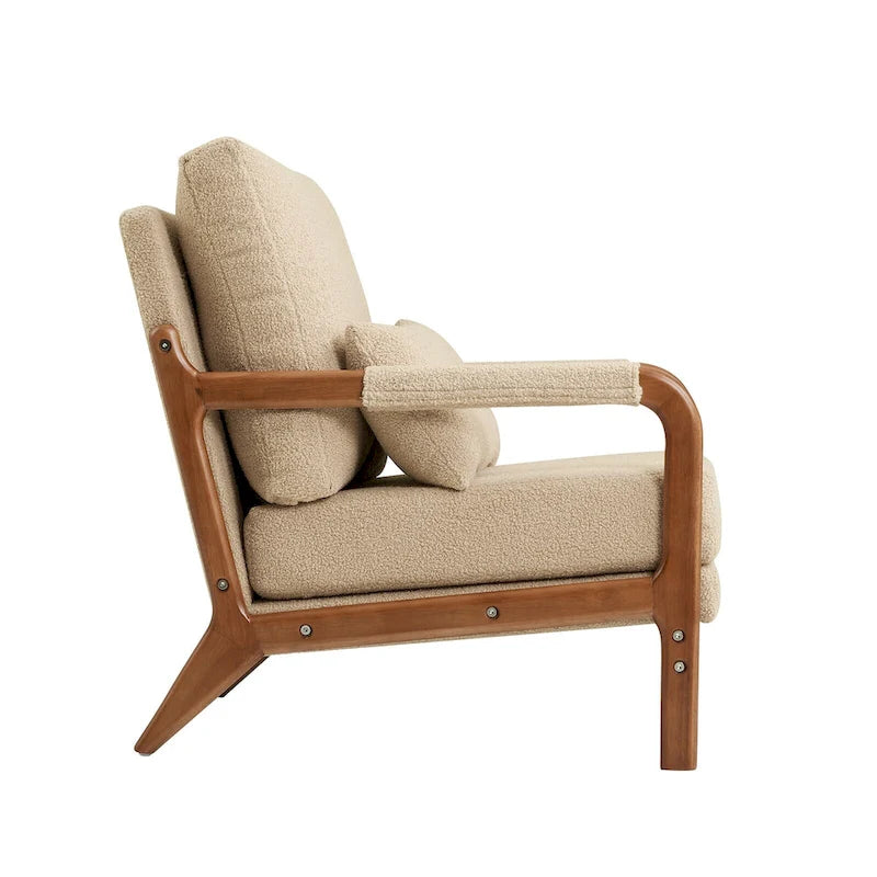 Sillón Moderno de Tela de Borreguillo, Sofá Individual con Marco de Madera para Sala de Estar