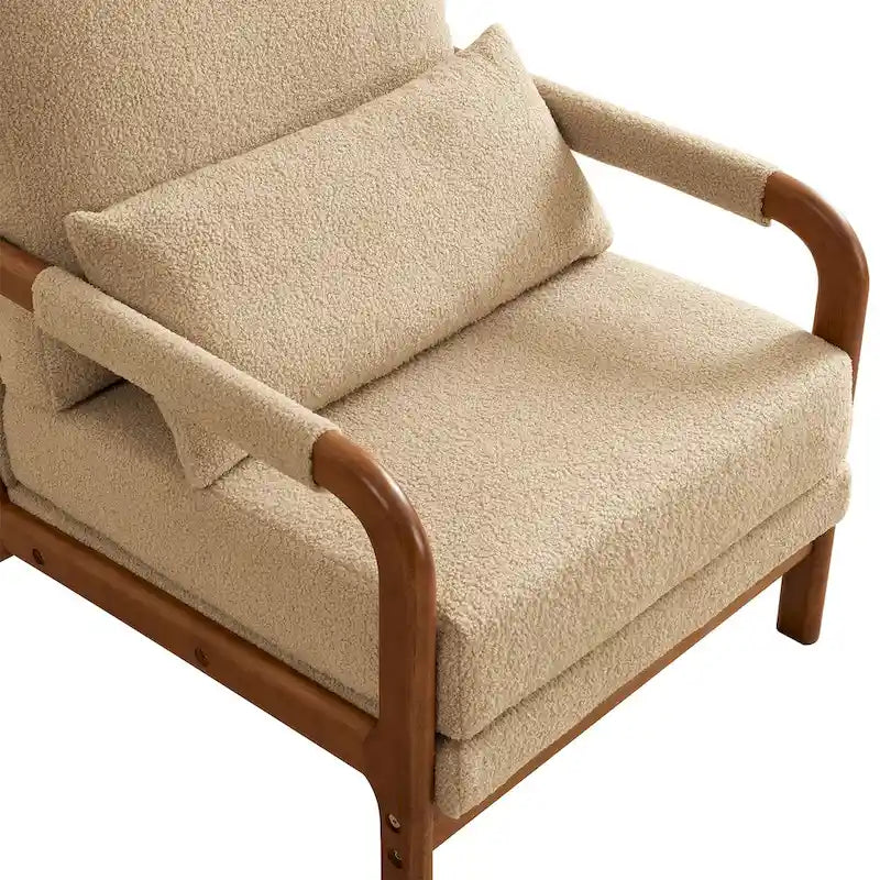 Sillón Moderno de Tela de Borreguillo, Sofá Individual con Marco de Madera para Sala de Estar