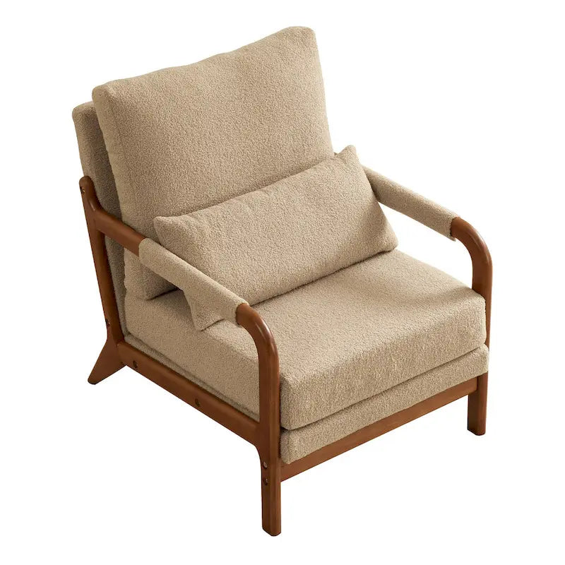 Sillón Moderno de Tela de Borreguillo, Sofá Individual con Marco de Madera para Sala de Estar