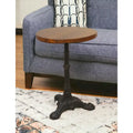 Mesa auxiliar redonda de madera maciza y hierro, 28 en negro y marrón madera - 28