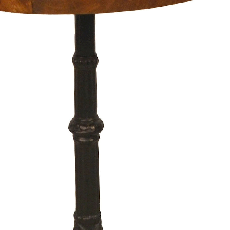 Mesa auxiliar redonda de madera maciza y hierro, 28 en negro y marrón madera - 28