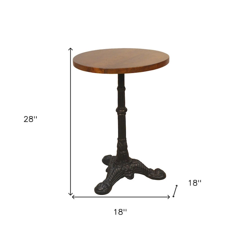 Mesa auxiliar redonda de madera maciza y hierro, 28 en negro y marrón madera - 28
