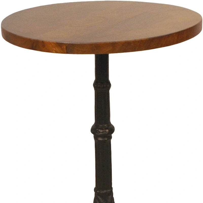 Mesa auxiliar redonda de madera maciza y hierro, 28 en negro y marrón madera - 28