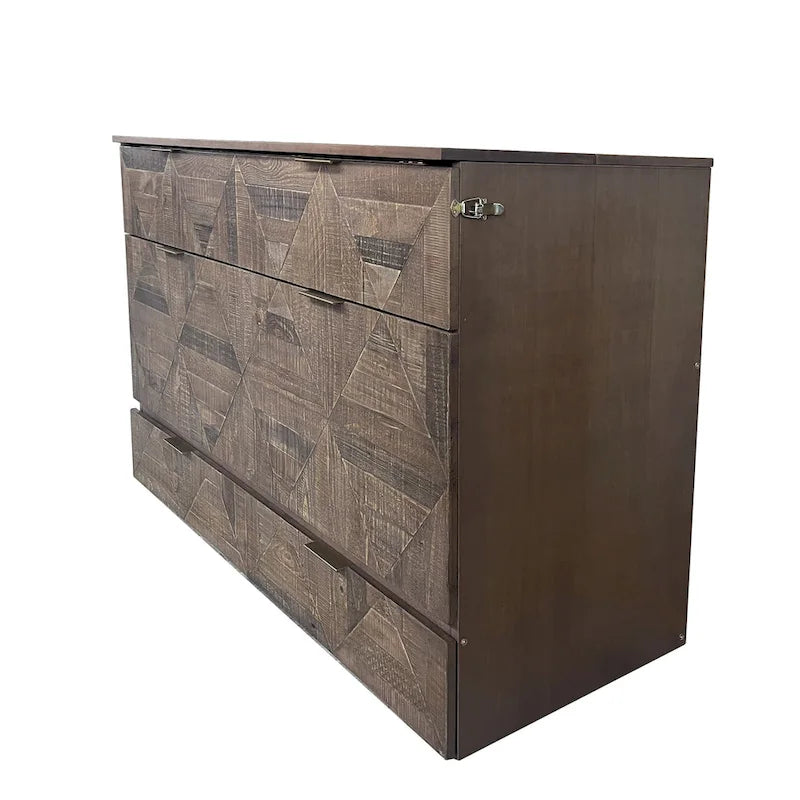 Cama Murphy de gabinete de tamaño completo estilo rústico con estación de carga y cajón grande de almacenamiento