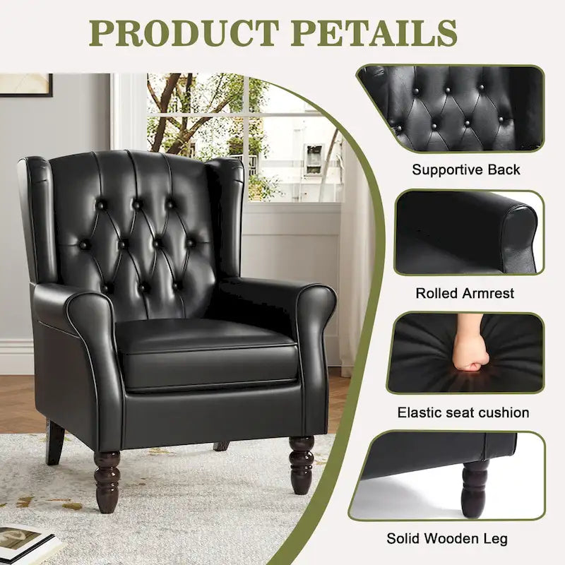 Juego de 2 sillones decorativos tapizados con botones, de cuero vegano.
