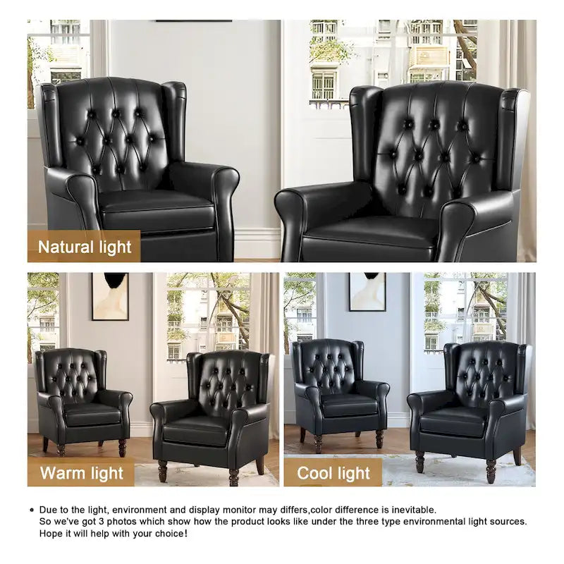 Juego de 2 sillones decorativos tapizados con botones, de cuero vegano.